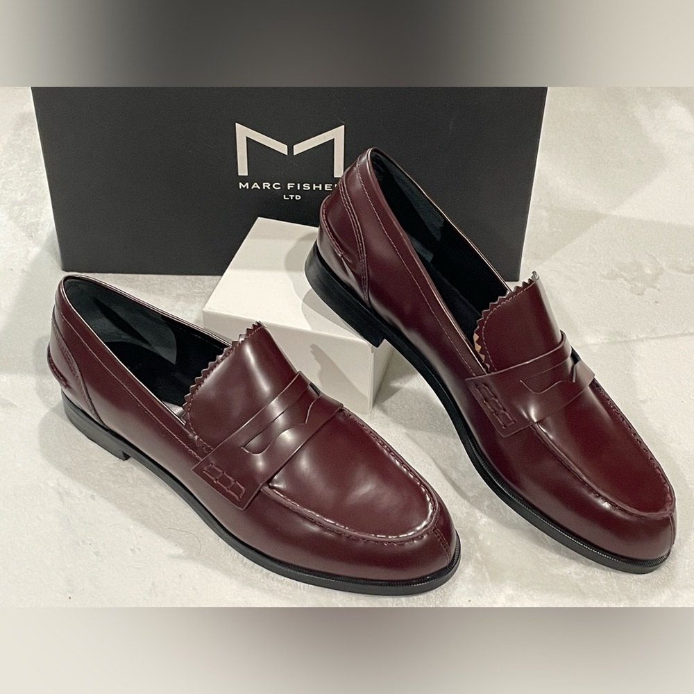Marc Fisher Milton Brogue Burgundy Wine Leather Penny Loafers Sz 9.5 BNWB - Picture 8 of 9